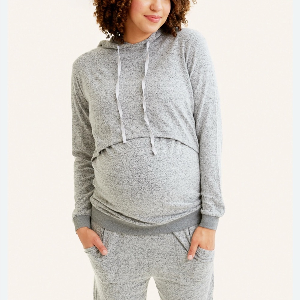 Soft grey hoodie - maternity/nursing (Nom Maternity)